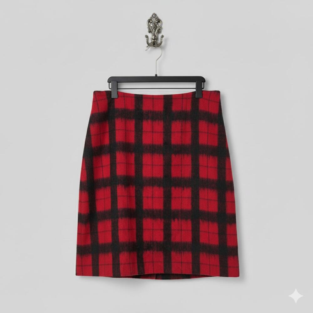 Talbots Wool Blend Buffalo Plaid Pencil Skirt Red & Black 10P